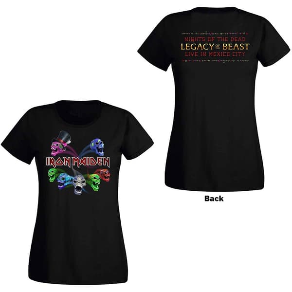 Iron Maiden Ladies T-Shirt: Legacy of the Beast Live Album Skulls (Back Print) (Medium)