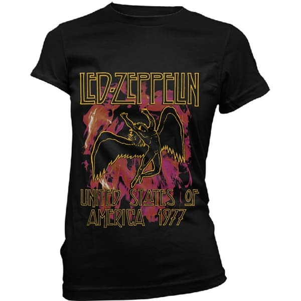 Led Zeppelin Ladies T-Shirt: Black Flames (Medium)