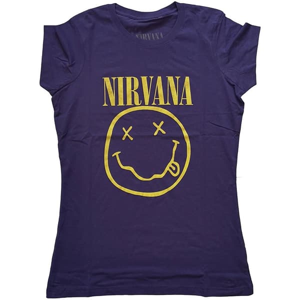 Nirvana Ladies T-Shirt: Yellow Smiley (Small)