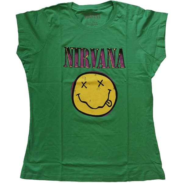 Nirvana Ladies T-Shirt: Xerox Smiley Pink (Large)