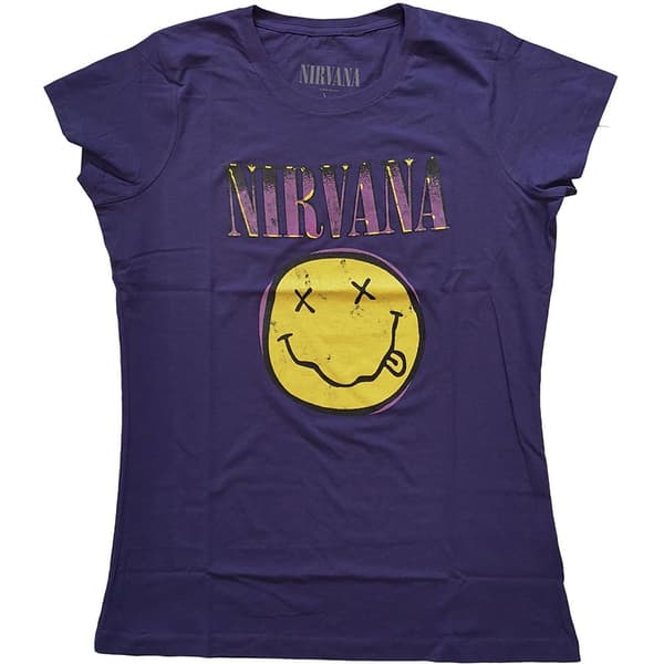 Nirvana Ladies T-Shirt: Xerox Smiley Pink (Small)
