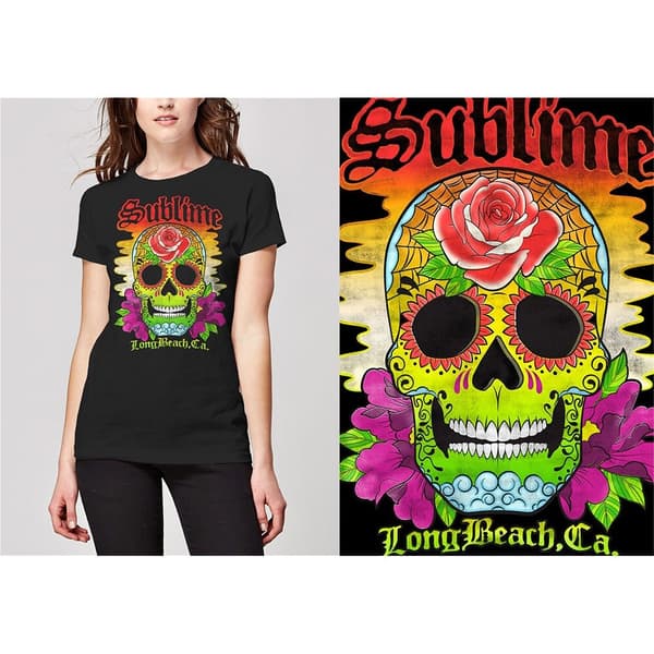 Sublime Ladies T-Shirt: Colour Skull (X-Large)