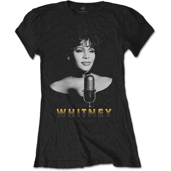 Whitney Houston Ladies T-Shirt: Black & White Photo (Medium)