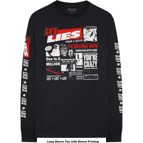 Guns N' Roses Unisex Long Sleeved T-Shirt: Lies Cover (Sleeve Print) (Small)
