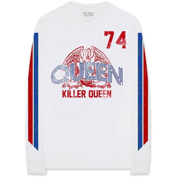 Queen Unisex Long Sleeved T-Shirt: Killer Queen '74 Stripes (Sleeve Print) (XX-Large)