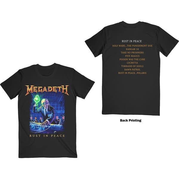 Megadeth Unisex T-Shirt: Rust In Peace Track list (Back Print) (XX-Large)