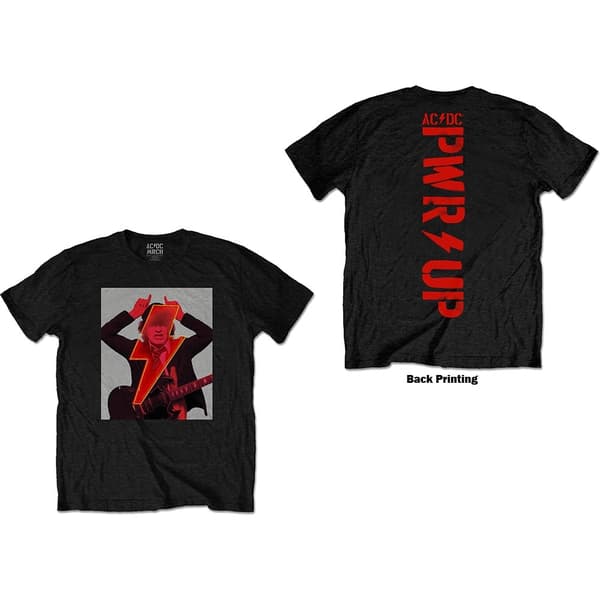 AC/DC Unisex T-Shirt: Angus Finger Horns (Back Print) (Large)