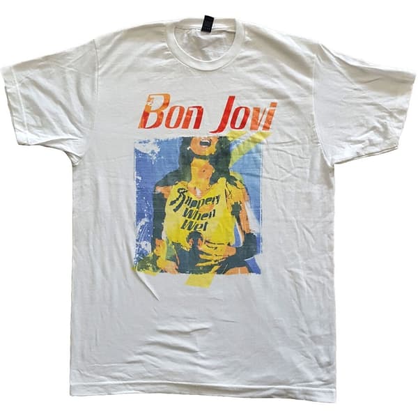 Bon Jovi Unisex T-Shirt: Slippery When Wet Original Cover (Large)
