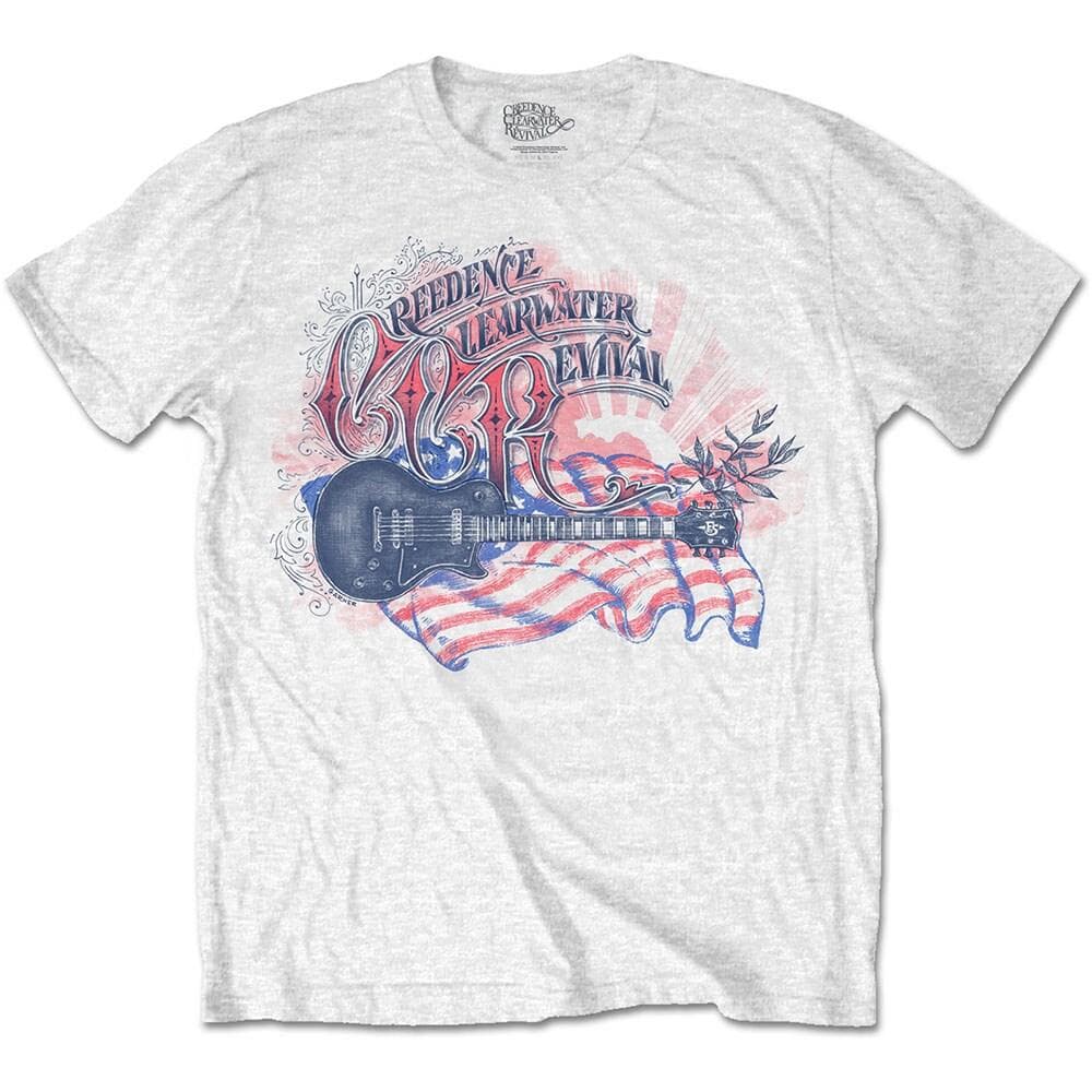 Creedence Clearwater Revival Unisex T-Shirt: Guitar & Flag (Medium)