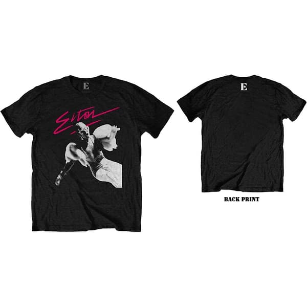 Elton John Unisex T-Shirt: Pink Brush (Back Print) (Small)