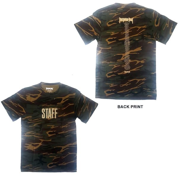 Justin Bieber Unisex T-Shirt: Purpose Tour Staff (Back Print/Ex. Tour) (Small)