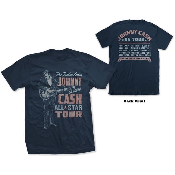 Johnny Cash Unisex T-Shirt: All Star Tour (Back Print) (Small)