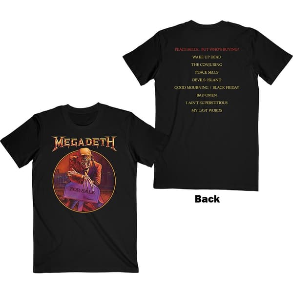 Megadeth Unisex T-Shirt: Peace Sells… Track list (Back Print) (Small)