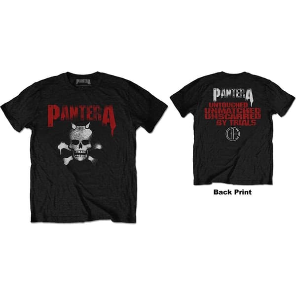 Pantera Unisex T-Shirt: Horned Skull Stencil (Back Print) (Large)