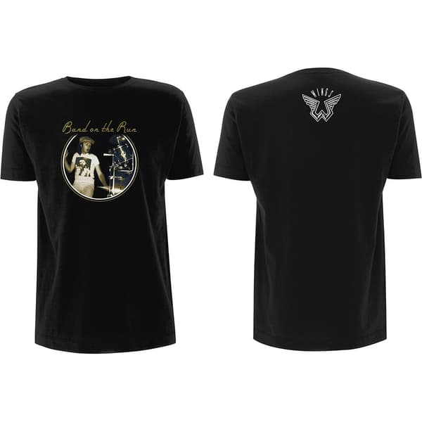Paul McCartney Unisex T-Shirt: Wings Band on the Run (Back Print) (Medium)