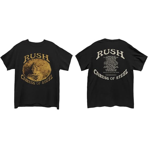 Rush Unisex T-Shirt: Caress of Steel (Back Print) (Small)