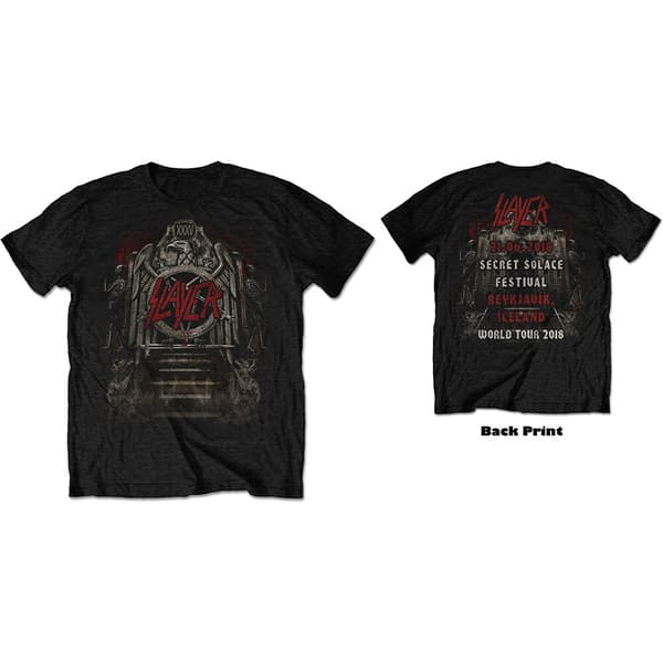 Slayer Unisex T-Shirt: Eagle Grave 21/06/18 Iceland Event (Back Print/Ex Tour) (Small)