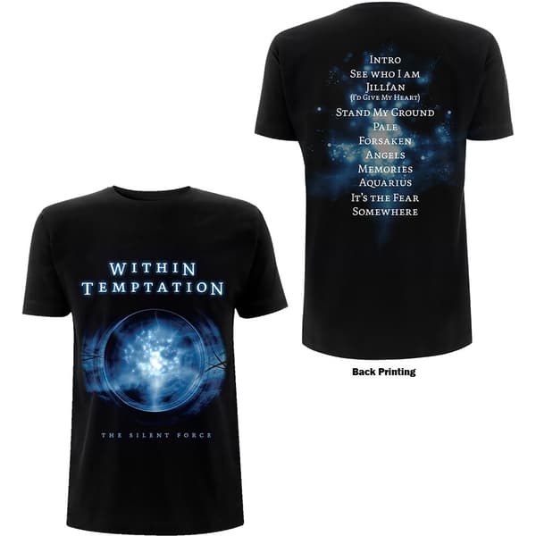 Within Temptation Unisex T-Shirt: Silent Force Tracks (Back Print) (Small)