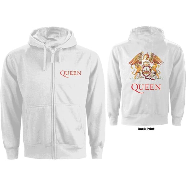 Queen Ladies Zipped Hoodie: Classic Crest (Back Print) (Large)