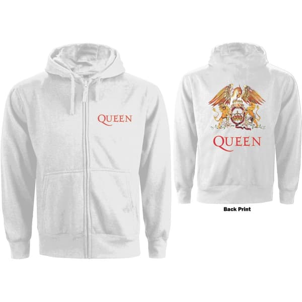 Queen Ladies Zipped Hoodie: Classic Crest (Back Print) (Medium)