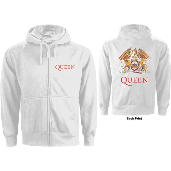 Queen Ladies Zipped Hoodie: Classic Crest (Back Print) (Medium)