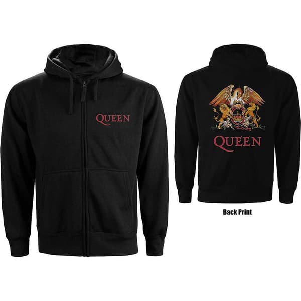Queen Ladies Zipped Hoodie: Classic Crest (Back Print) (X-Small)