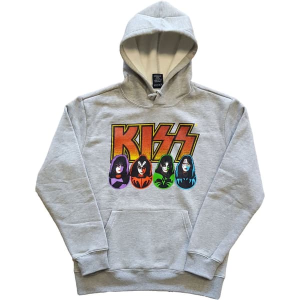 KISS Unisex Pullover Hoodie: Logo, Faces & Icons (Large)