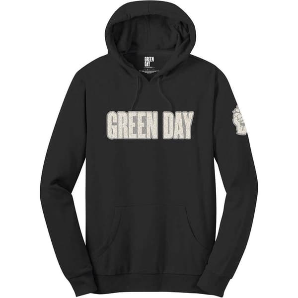 Green Day Unisex Pullover Hoodie: Logo & Grenade (Applique Motifs) (X-Large)