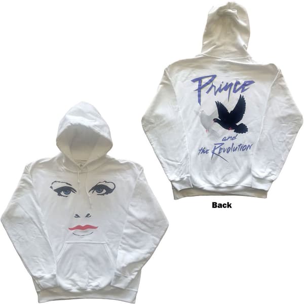 Prince Unisex Pullover Hoodie: Faces & Doves (Back Print) (Large)