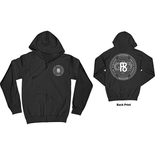 Five Finger Death Punch Unisex Zipped Hoodie: F8 World Tour 2020 (Back Print) (Small)