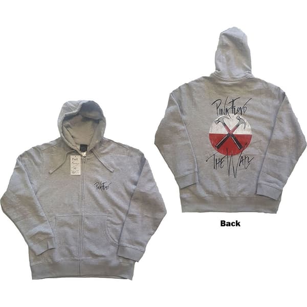 Pink Floyd Unisex Zipped Hoodie: The Wall Faded Hammers Logo (Back Print) (Large)
