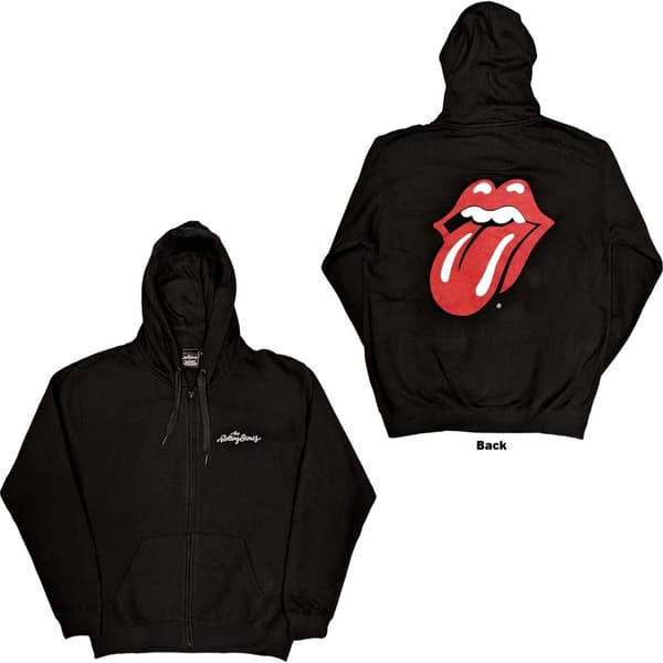 The Rolling Stones Unisex Zipped Hoodie: Classic Tongue (Back Print) (Small)