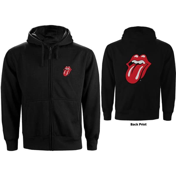 The Rolling Stones Unisex Zipped Hoodie: Classic Tongue (Back Print) (Small)