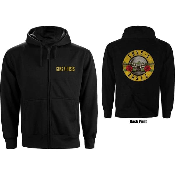 Guns N' Roses Unisex Zipped Hoodie: Classic Logo (Back Print) (Small)