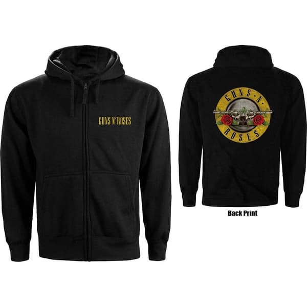 Guns N' Roses Unisex Zipped Hoodie: Classic Logo (Back Print) (Small)