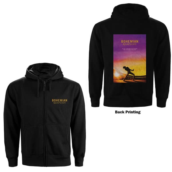 Queen Unisex Zipped Hoodie: Bohemian Rhapsody Movie Poster (Back Print) (Small)