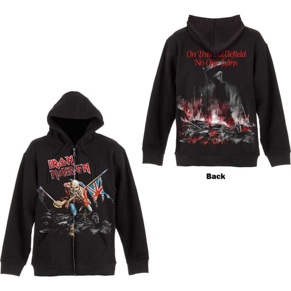 Iron Maiden Unisex Zipped Hoodie: Scuffed Trooper (Back Print) (Medium)