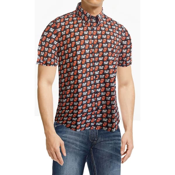 The Rolling Stones Unisex Casual Shirt: Tongue and Text (All Over Print) (Large)