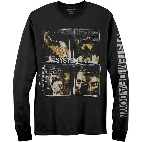 System Of A Down Unisex Long Sleeved T-Shirt: Face Boxes (Sleeve Print) (X-Large)