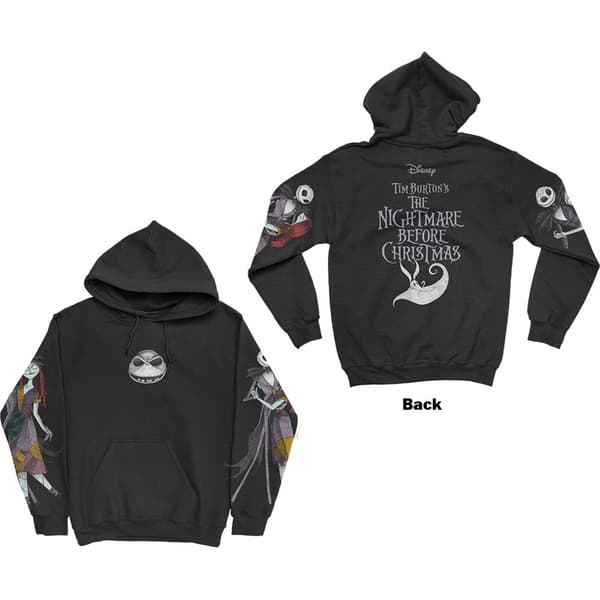 Disney Unisex Pullover Hoodie: The Nightmare Before Christmas Jack & Sally Dancing (Back & Sleeve Print) (Large)