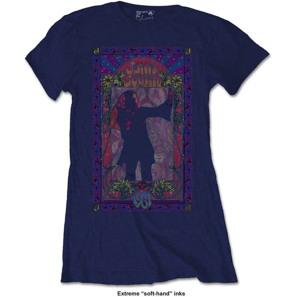 Janis Joplin Ladies T-Shirt: Paisley & Flowers Frame (Soft Hand Inks) (Large)