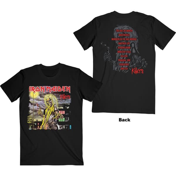 Iron Maiden Unisex T-Shirt: Killers V.2. Album Track list (Back Print) (Large)