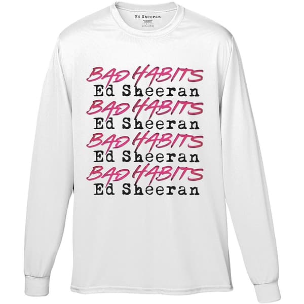 Ed Sheeran Unisex Long Sleeved T-Shirt: Bad Habits Stack (Large)