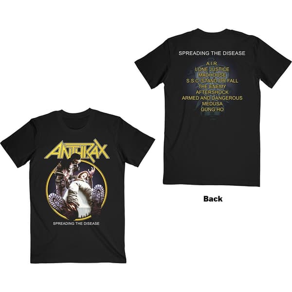 Anthrax Unisex T-Shirt: Spreading The Disease Track list (Back Print) (X-Large)