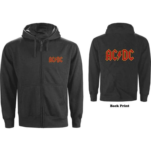 AC/DC Unisex Zipped Hoodie: Logo (Back Print) (Small)