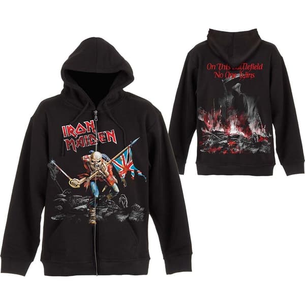 Iron Maiden Unisex Zipped Hoodie: Scuffed Trooper (Back Print) (X-Large)