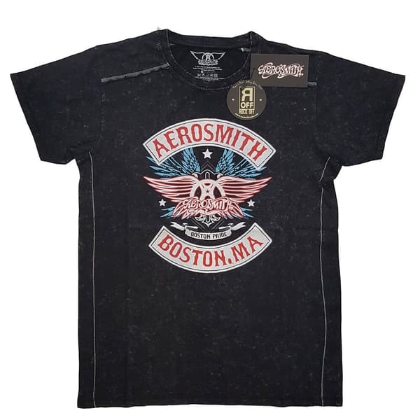Aerosmith Unisex Snow Wash T-Shirt: Boston Pride (Medium)