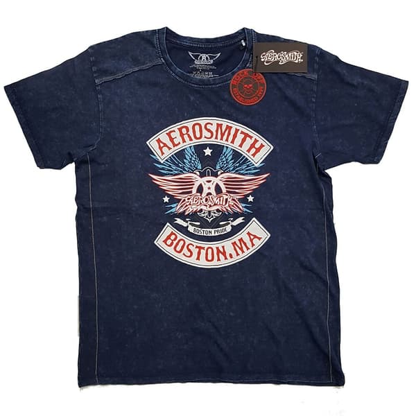 Aerosmith Unisex Snow Wash T-Shirt: Boston Pride (Small)