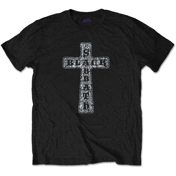 Black Sabbath Unisex Diamante T-Shirt: Cross (Large)