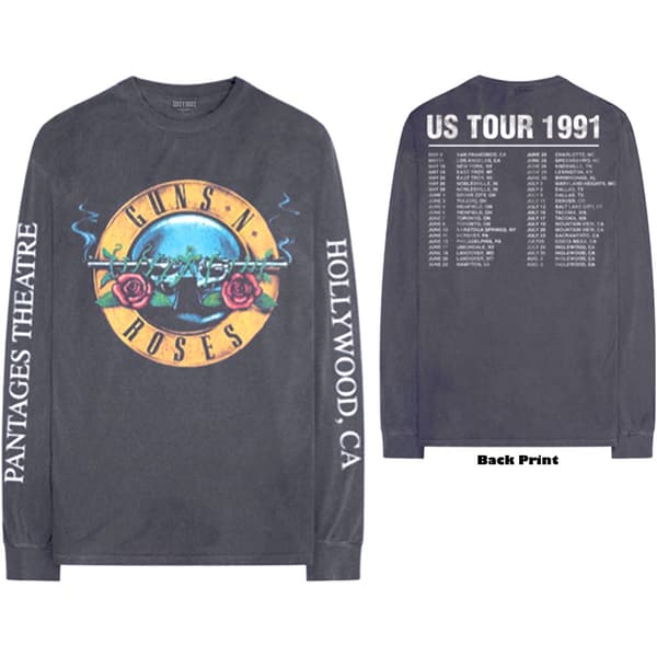 Guns N' Roses Unisex Long Sleeved T-Shirt: Hollywood Tour (Back & Sleeve Print) (Small)
